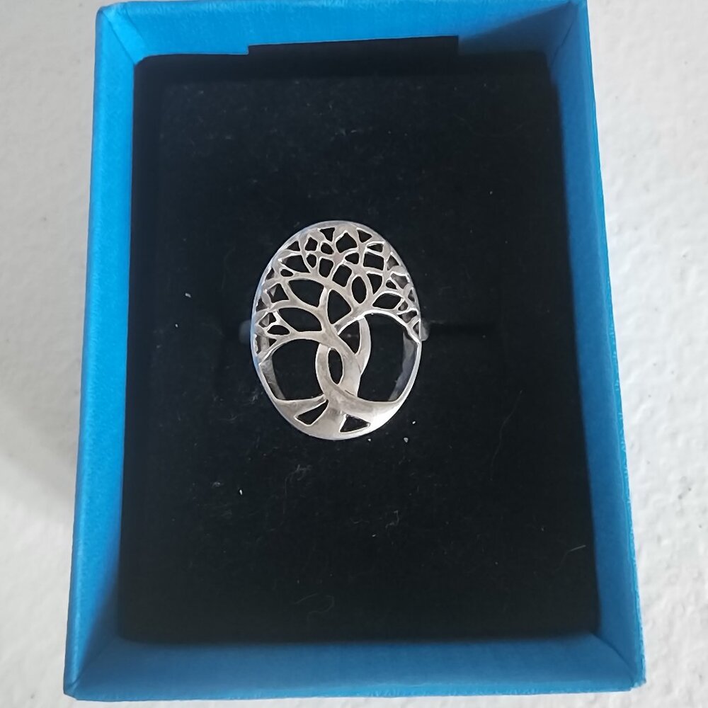 Rustic Tree of Life Ring Solid 925 Sterling Silver Family Tree of Life Band Sz 7